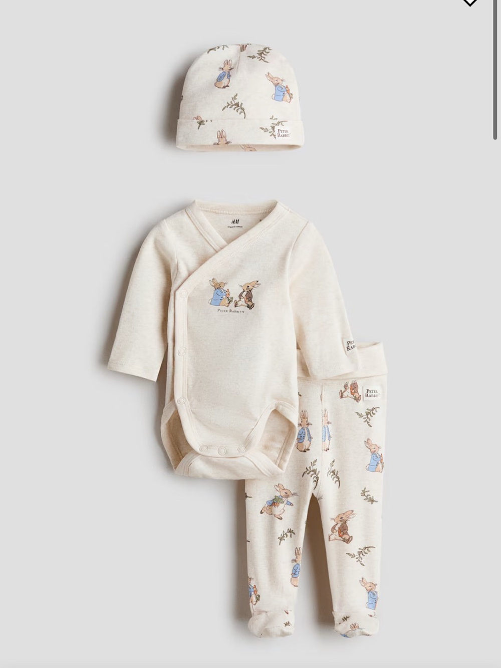 ISO H&M Peter Rabbit / light beige Baby 3-Piece Cotton Bodysuit Set